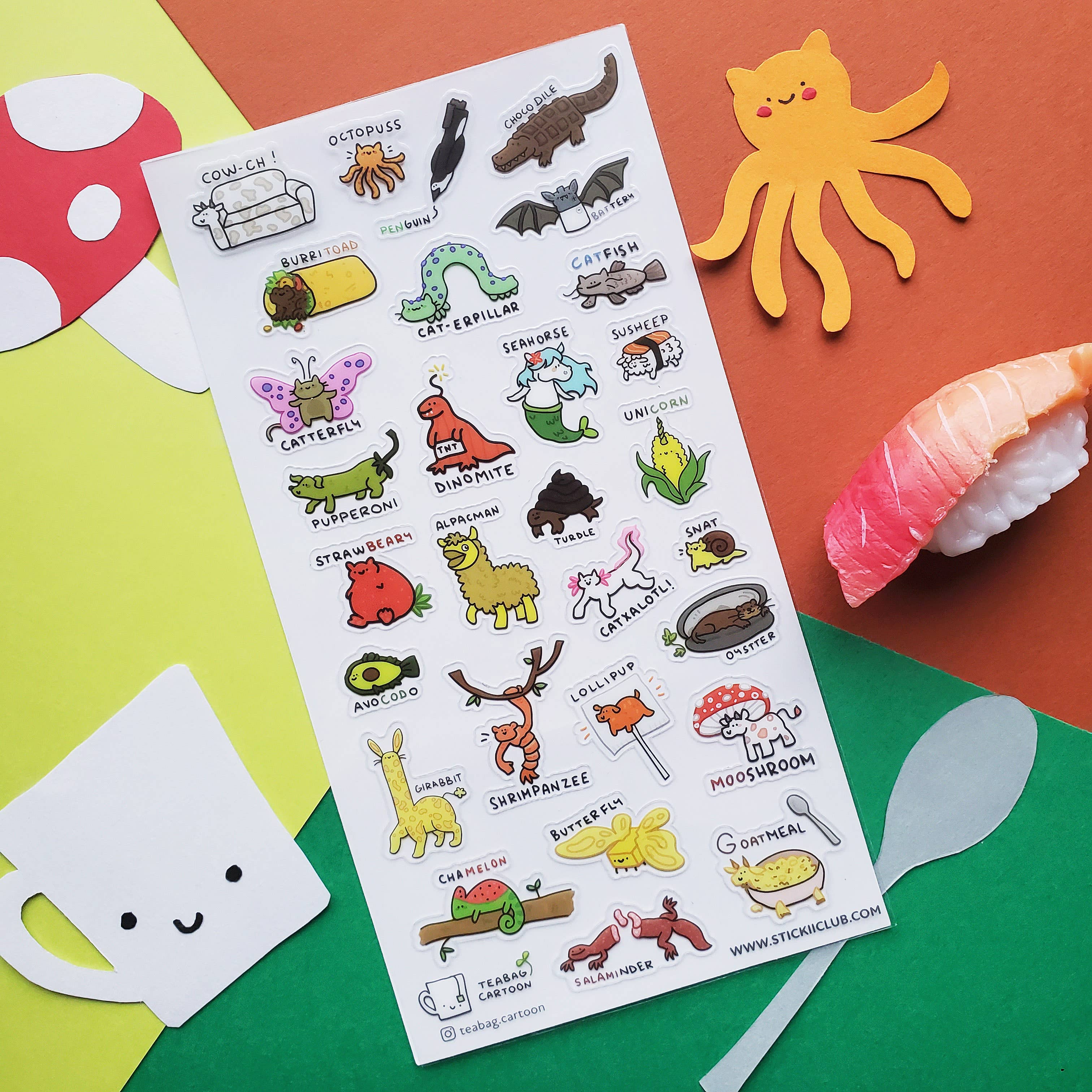 Strawbeary Lollipup Sticker Sheet | @teabag.cartoon