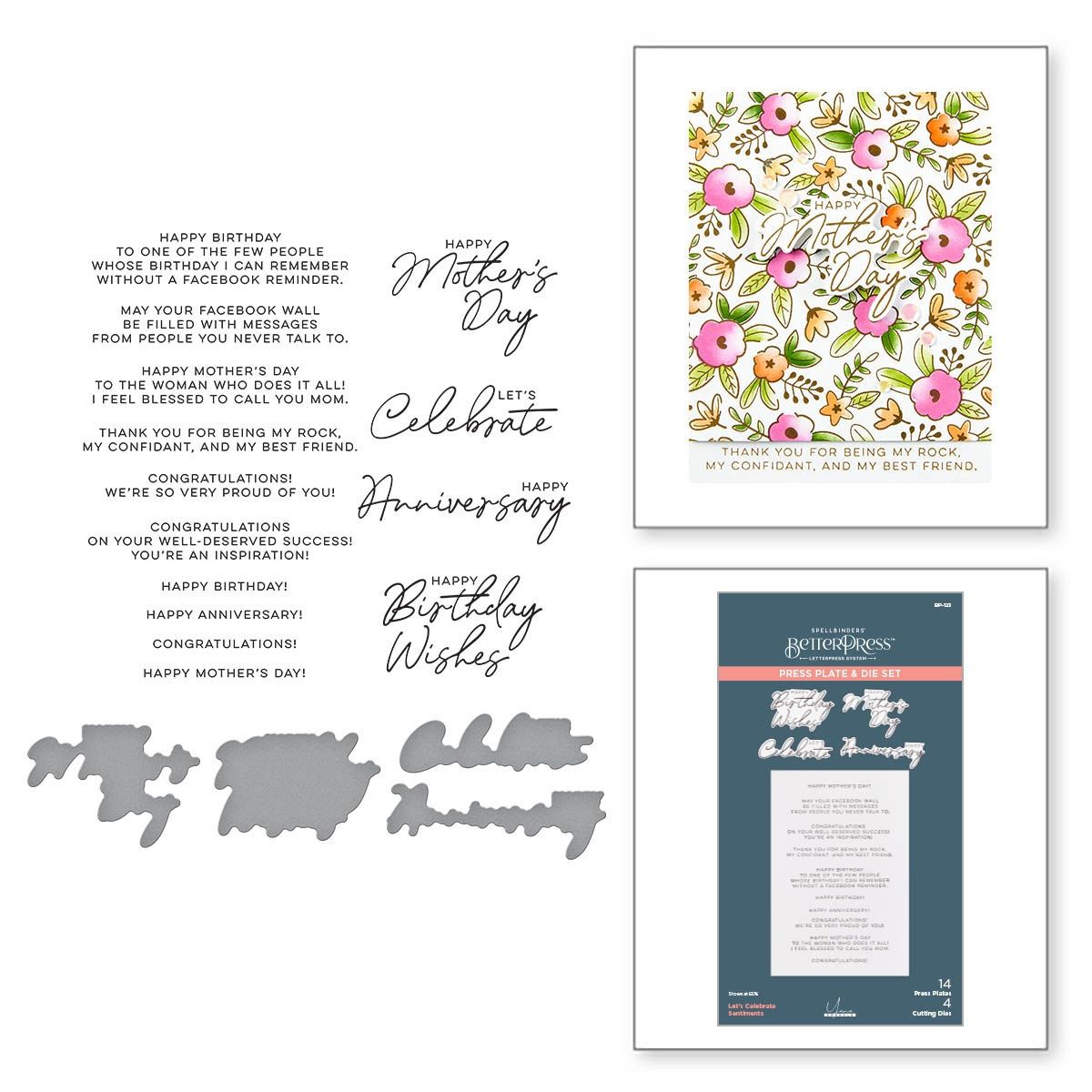 Let's Celebrate Sentiments Press Plate + Die Set | Yana Smakula