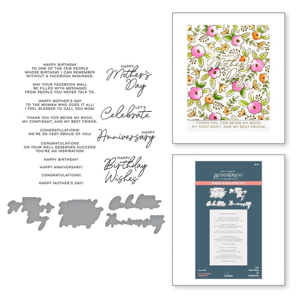 Let's Celebrate Sentiments Press Plate + Die Set | Yana Smakula