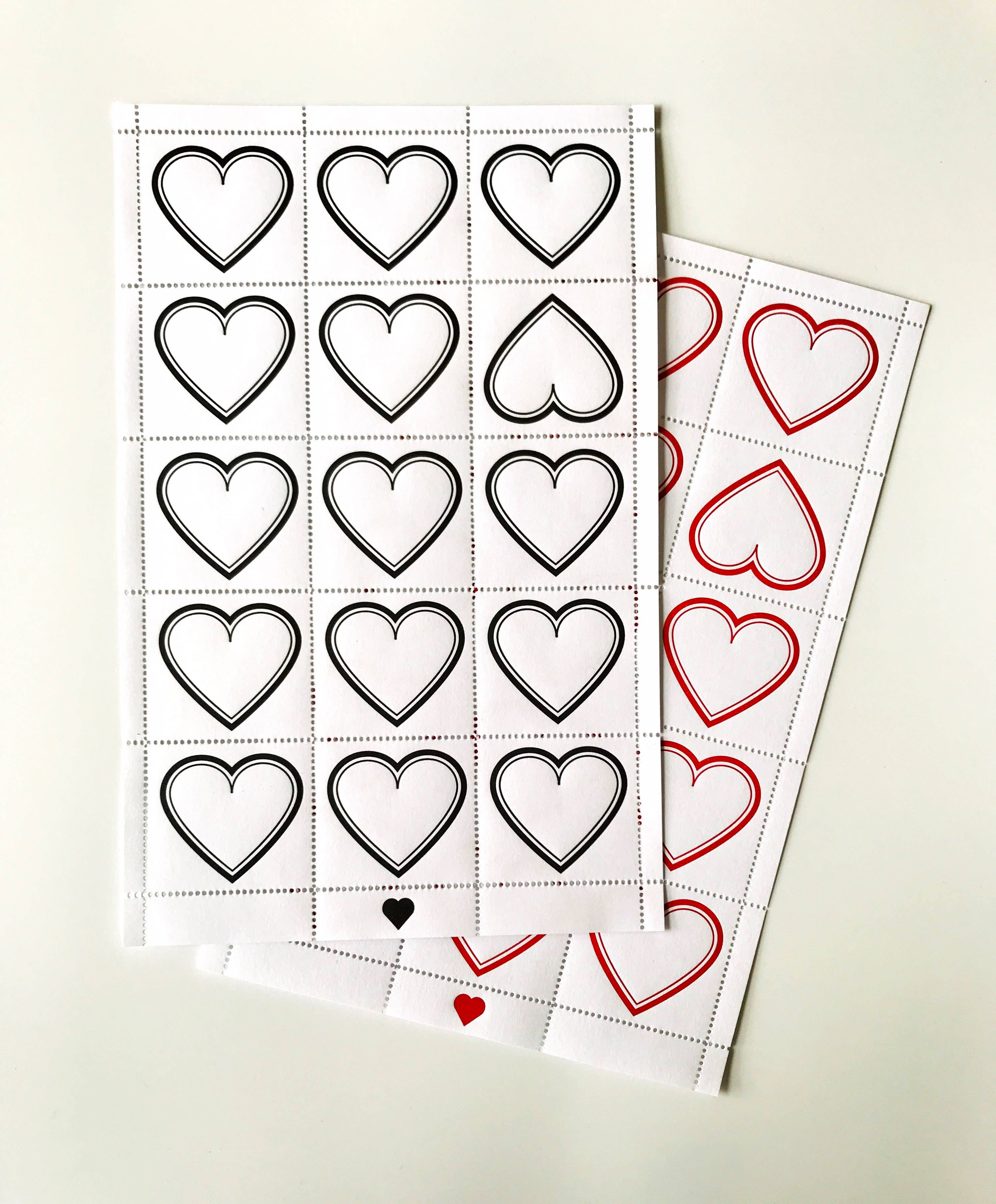 Gothic Black Hearts 15pk Perforated Letterpress Lick & Stick Stamps