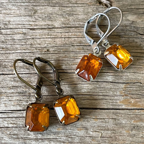 Topaz Vintage Glass Rhinestone Earrings