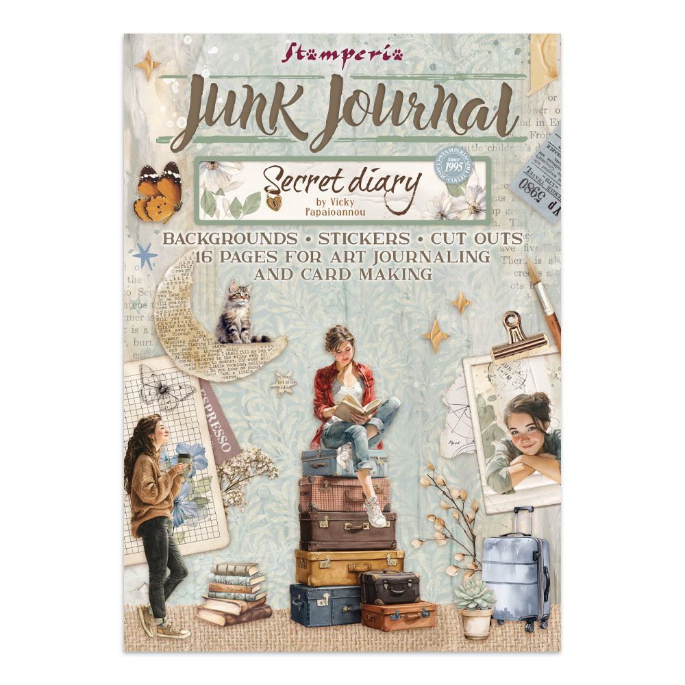 Secret Diary Junk Journal Book | Backgrounds, Stickers, and Cut-outs