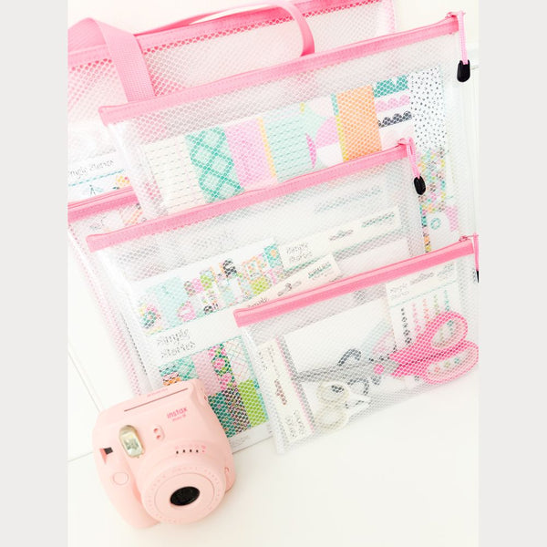 Clear Vinyl Reinforced Mesh Zippered Craft Bags