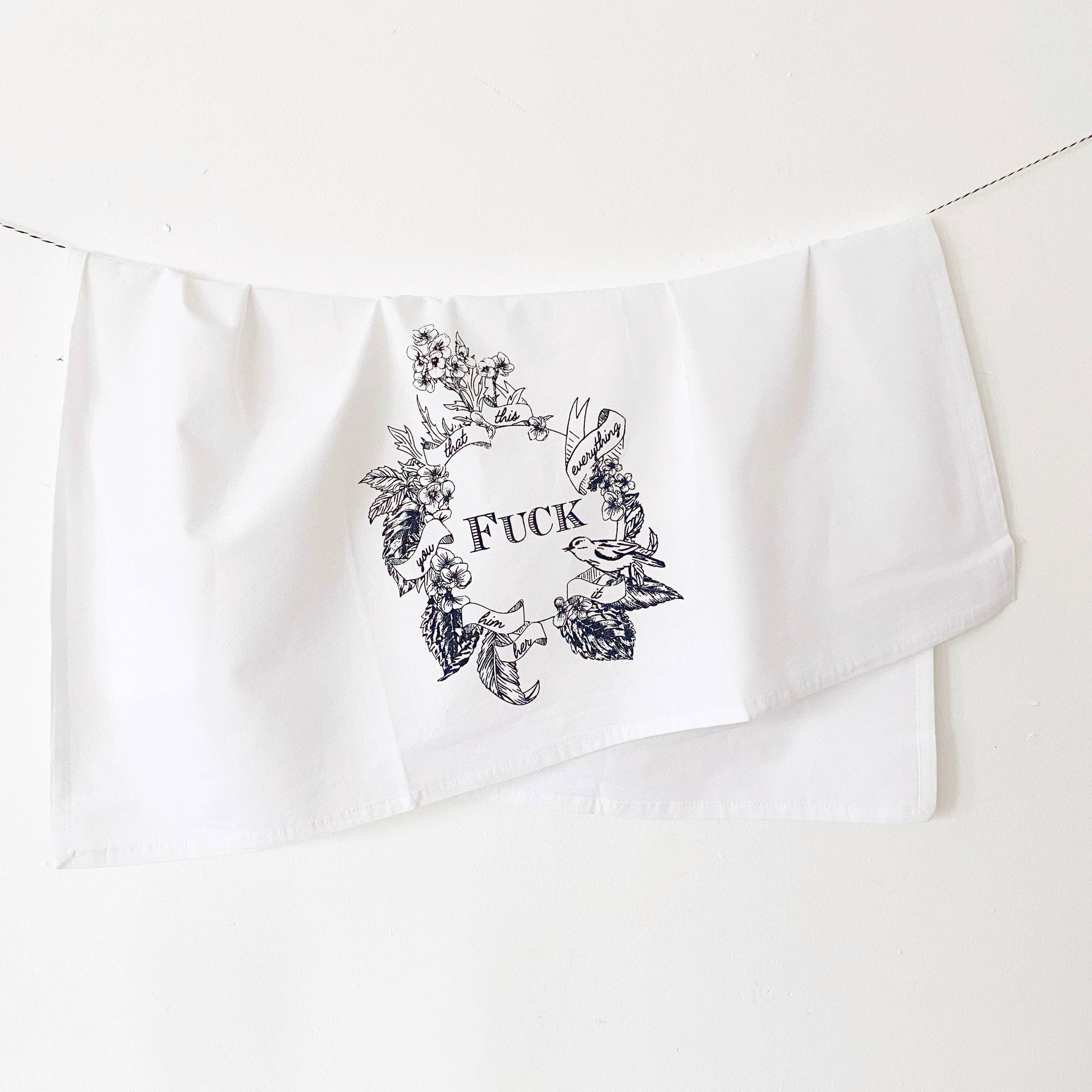 <CHECK STOCK> Black & White Floral F*ck Everything Kitchen Towel