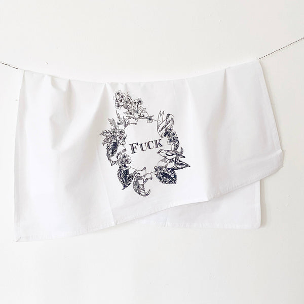 <CHECK STOCK> Black & White Floral F*ck Everything Kitchen Towel