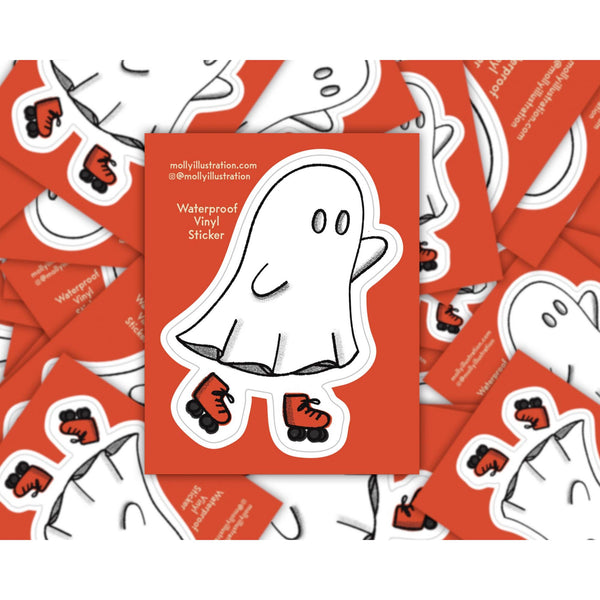 Rollerskating Ghost Waterproof Vinyl Sticker