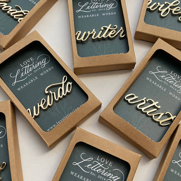 Nerd Wearable Words Gold-Plated Calligraphy Pin