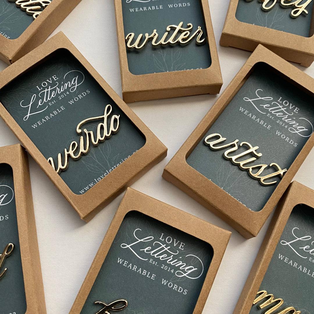 Writer Wearable Words Gold-Plated Calligraphy Pin