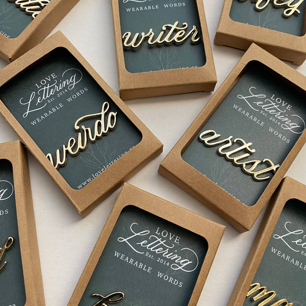 Writer Wearable Words Gold-Plated Calligraphy Pin