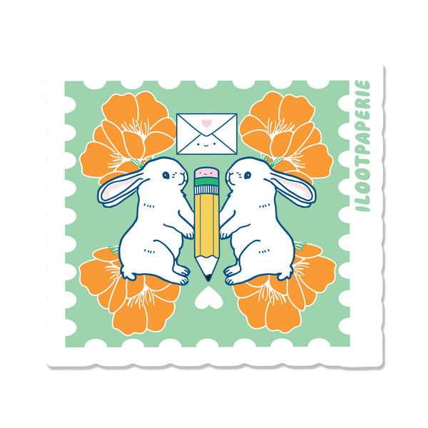 Hoppy Poppy Bunny Mail Stamp Matte Vinyl Sticker