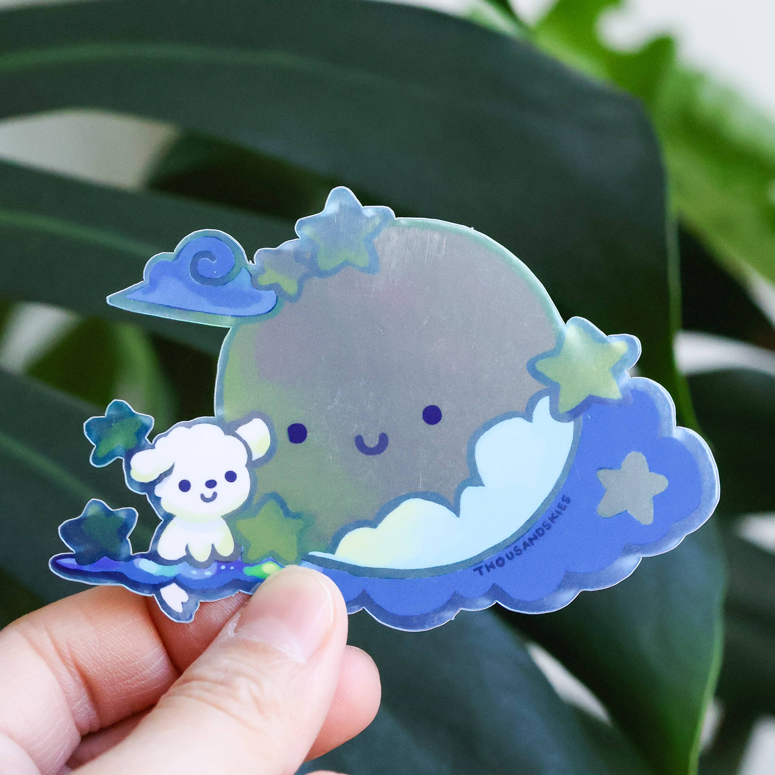 Fluffy and the Moon Holographic Vinyl Sticker