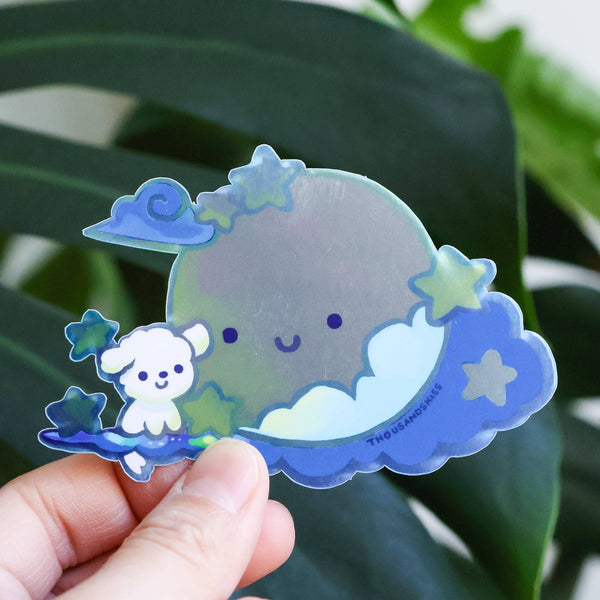 Fluffy and the Moon Holographic Vinyl Sticker