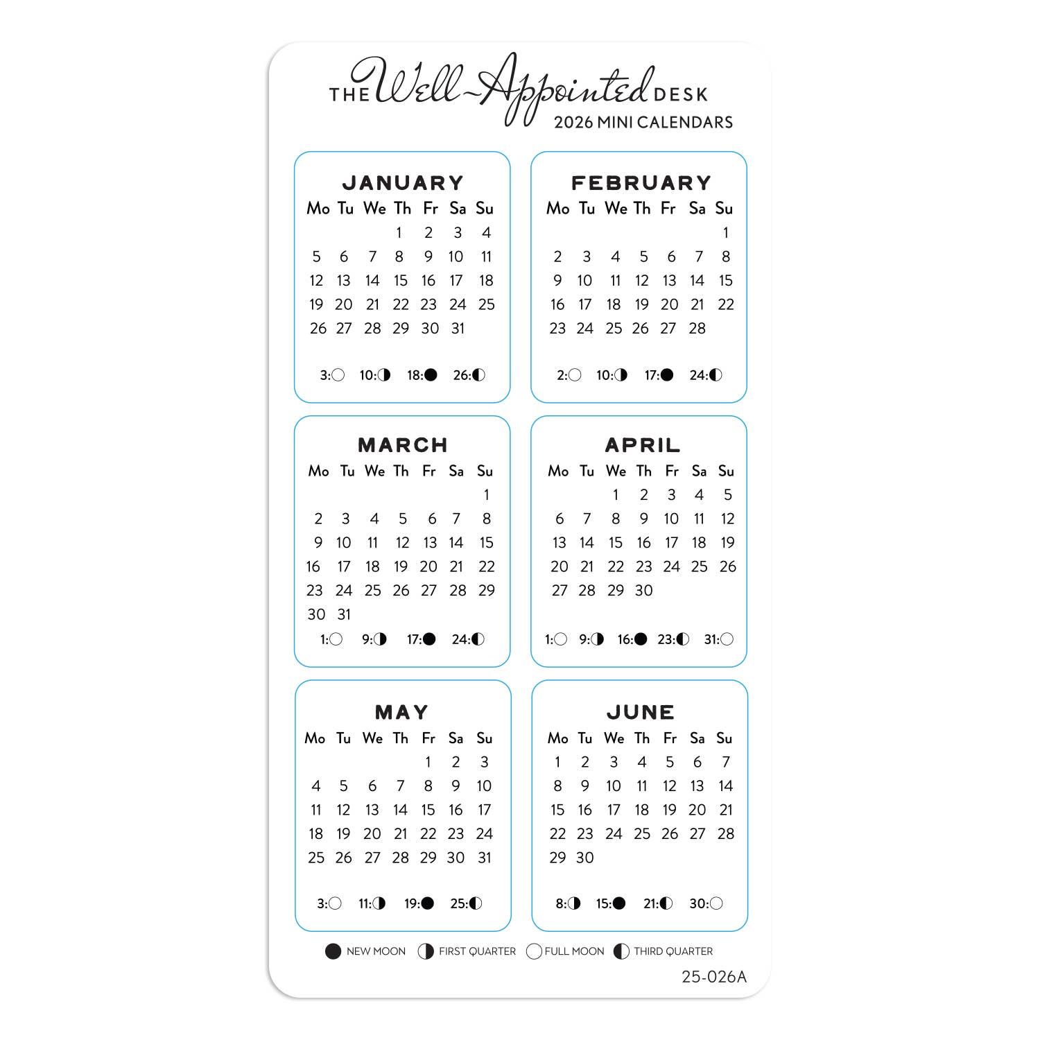 2026 Mini Monthly Calendar Sticker Sheet 2pk