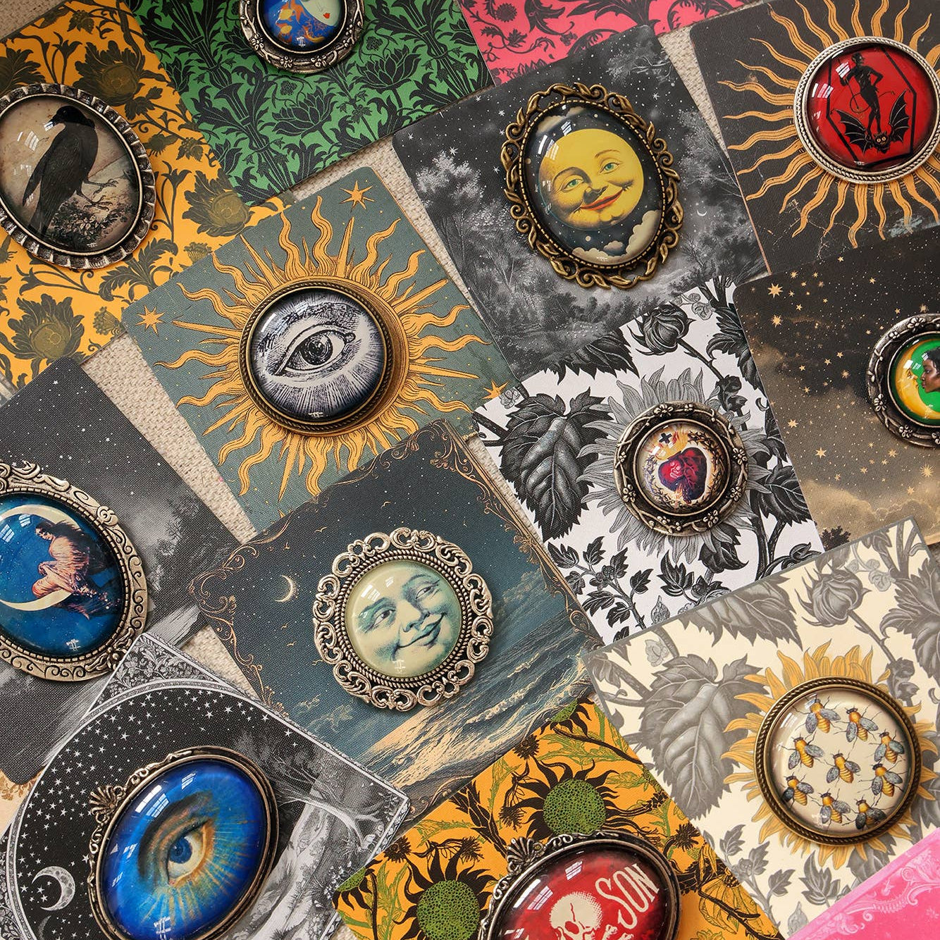 Handcrafted Vintage-Inspired Cabochon Pins/Pendants