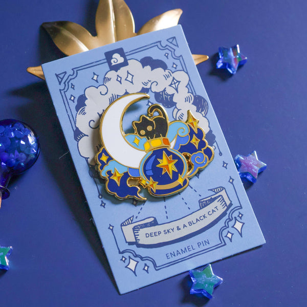 Deep Sky and a Black Cat Enamel Pin