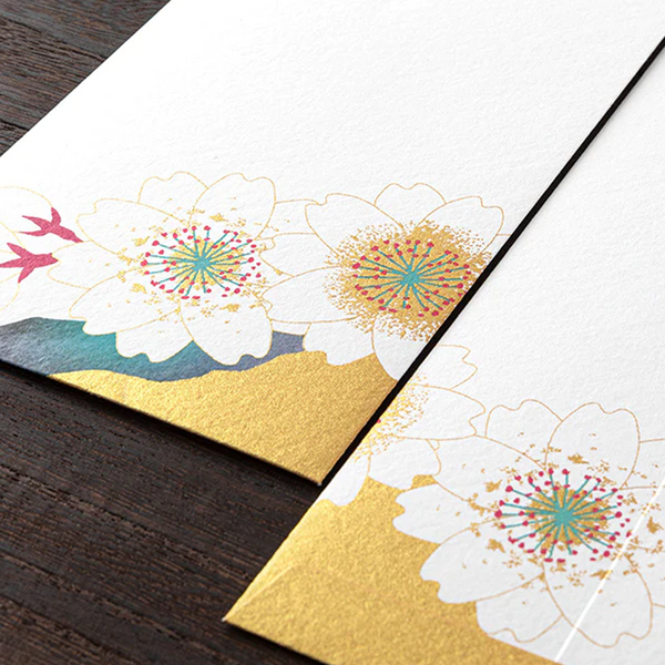 Silk Printed Gold Cherry Blossom Envelopes | Midori No. 130