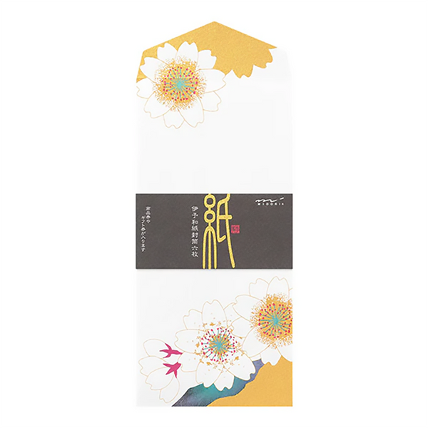 Silk Printed Gold Cherry Blossom Envelopes | Midori No. 130
