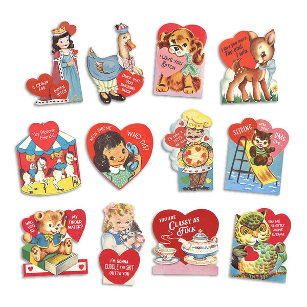 Vintage Die-cut Sarcastic Valentine's Day Cards | Set of 12
