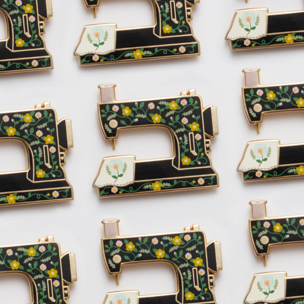 Floral Sewing Machine Interactive Enamel Pin