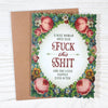 Card with floral border and humorous text on a white background