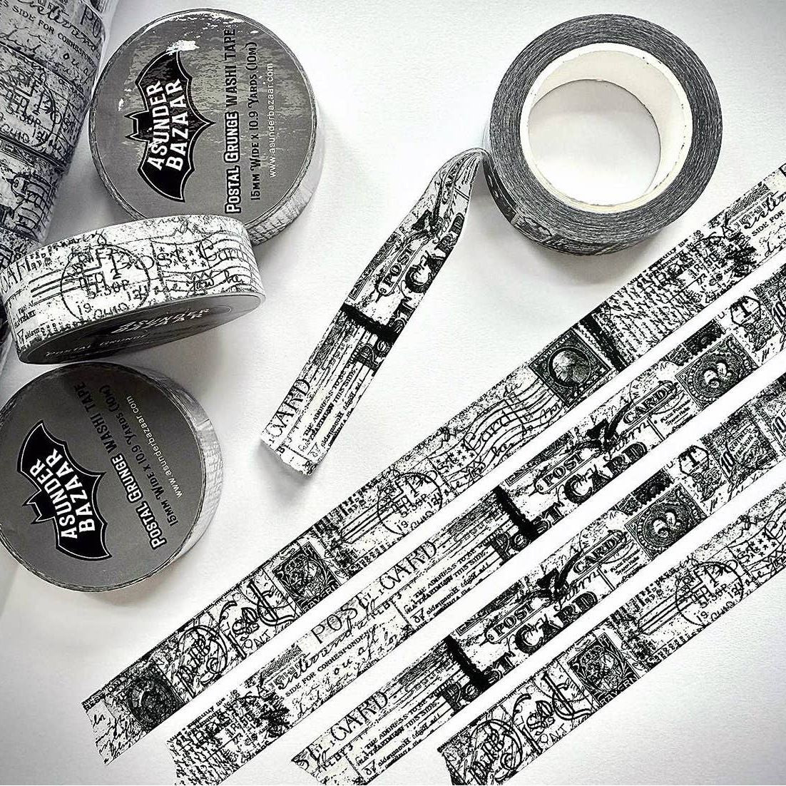 Postal Grunge Black and White Washi Tape