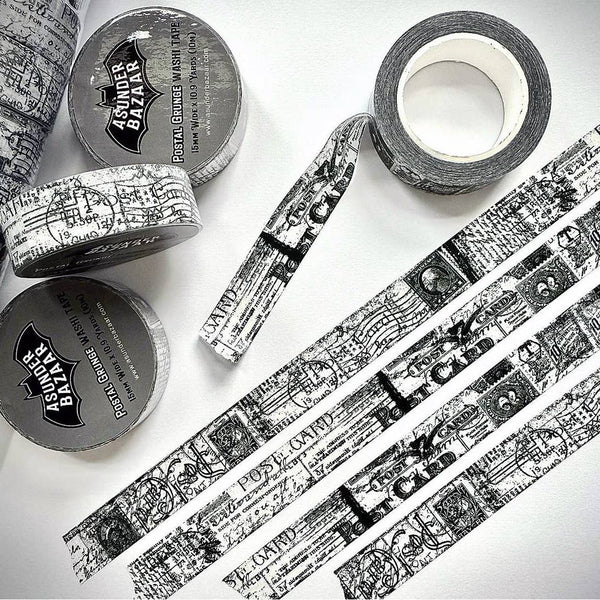 Postal Grunge Black and White Washi Tape