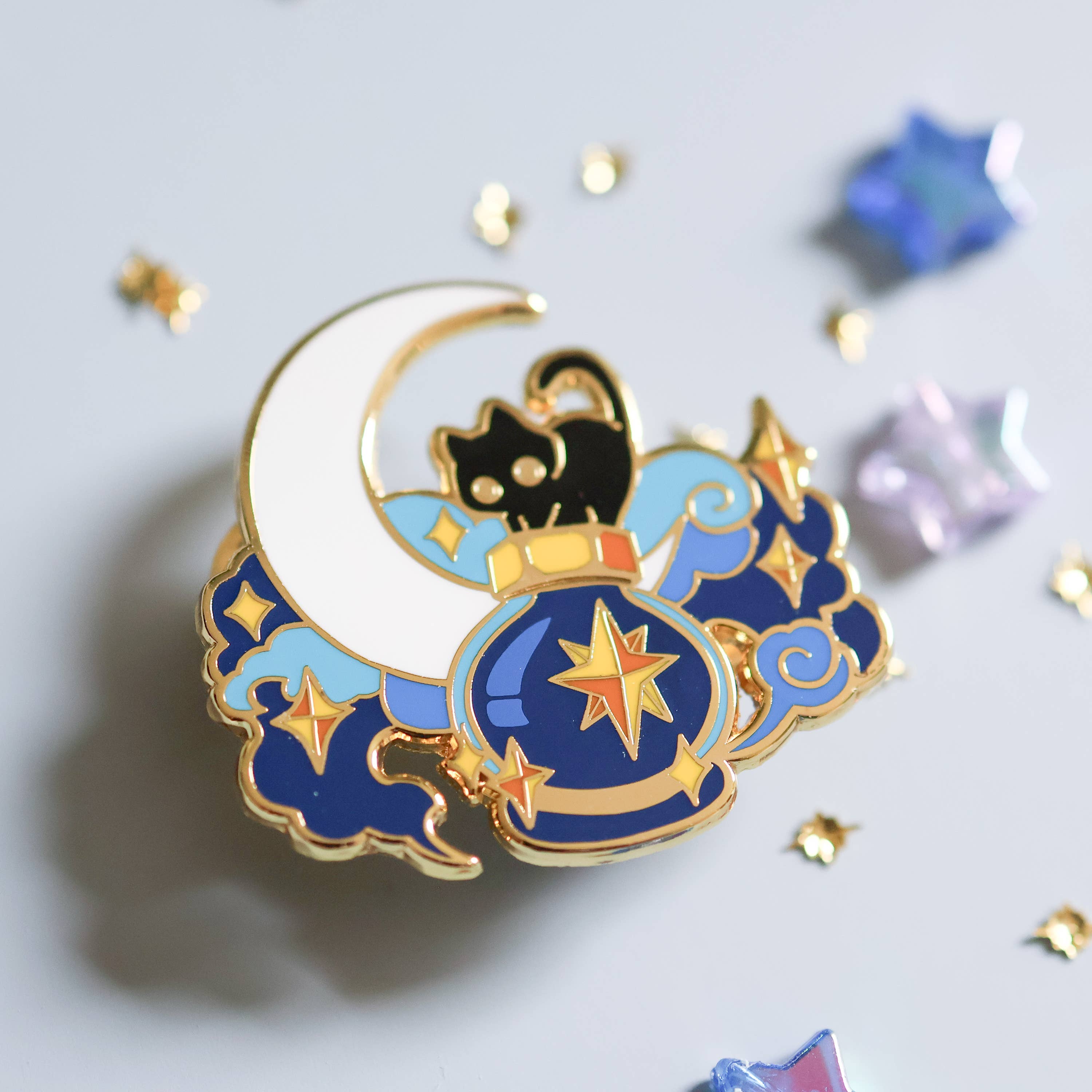 Deep Sky and a Black Cat Enamel Pin