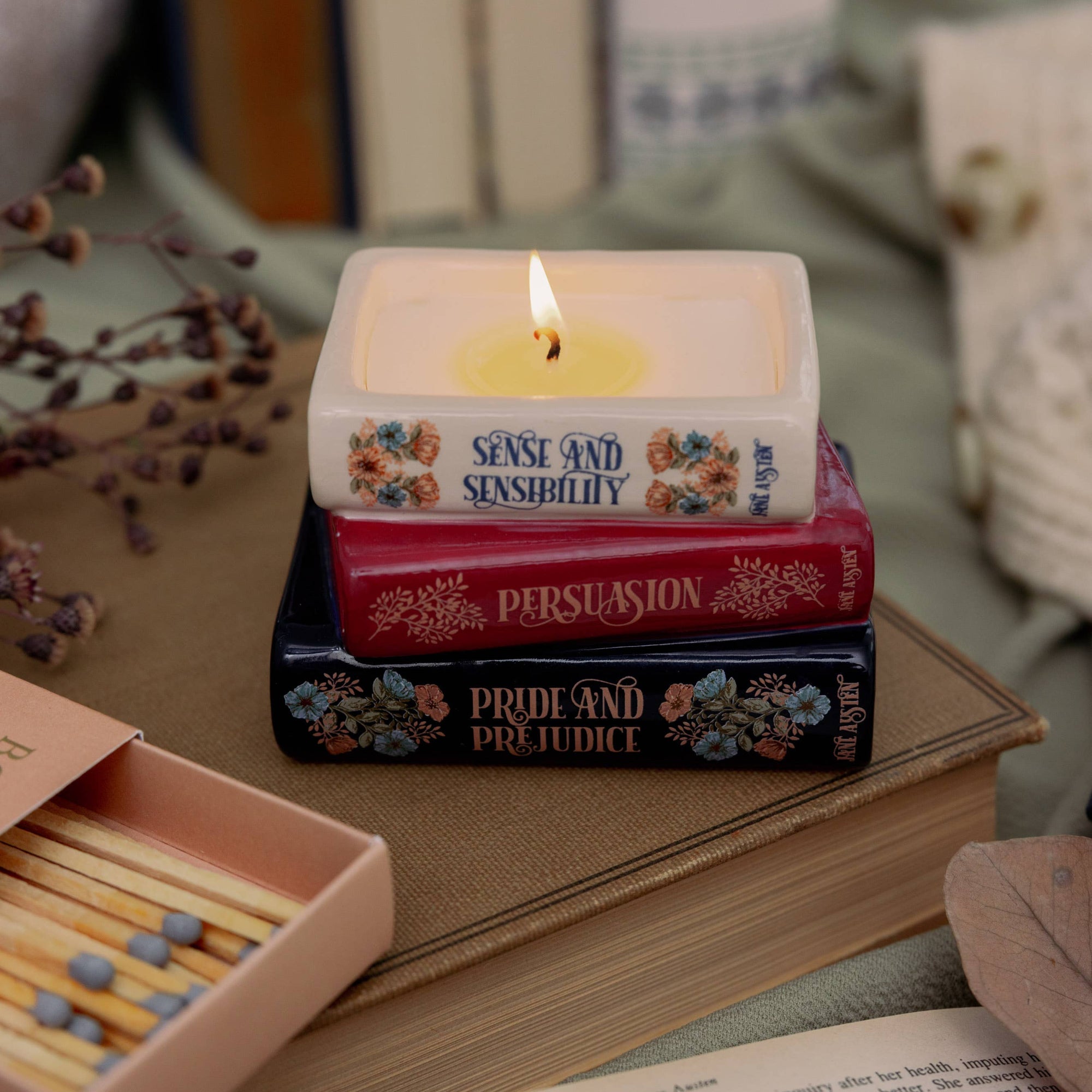 Jane Austen Book Stack Candle | Earl Grey & Honey