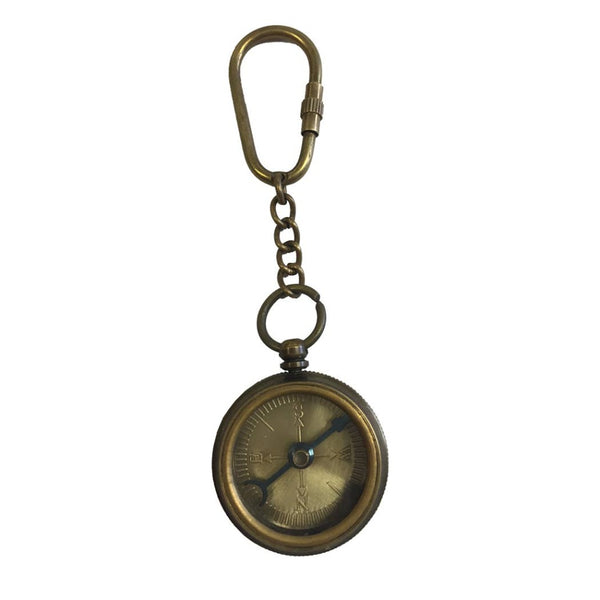 Compass Keychain in Antiqued Brass