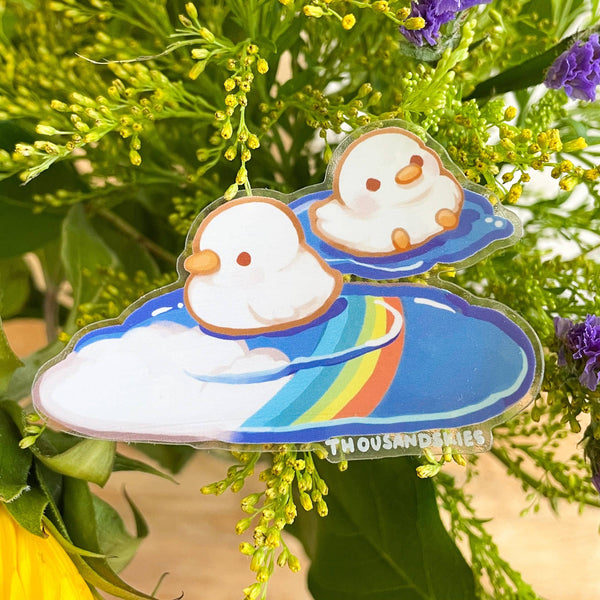 Ducklings in Rainbow Puddles Transparent Vinyl Sticker