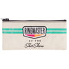 A cream-colored zippered pouch featuring a black zipper, a teal stripe, and a central graphic that reads 'RINGMASTER OF THE ShitShow' in stylized text.