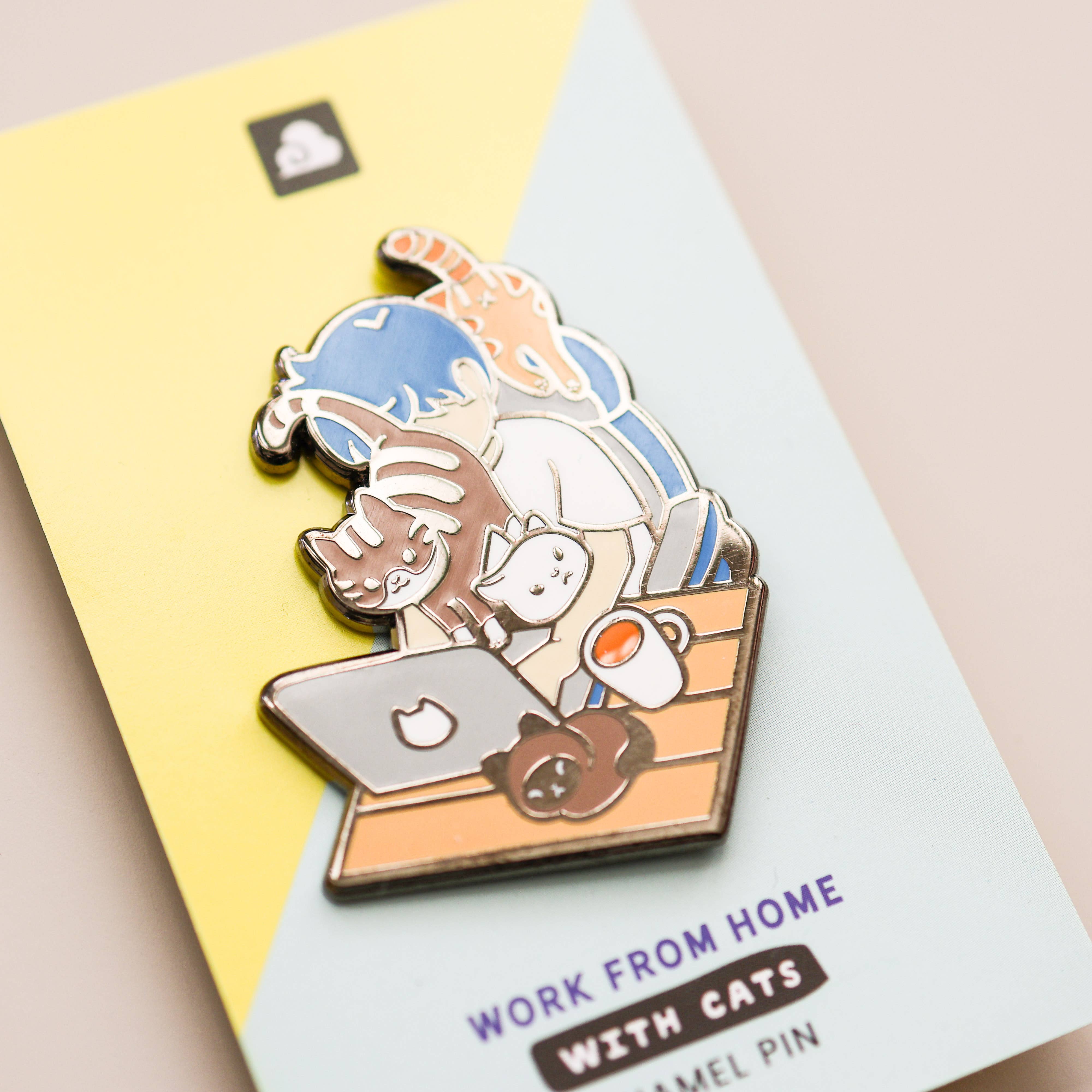 Work From Home with Cats Enamel Pin