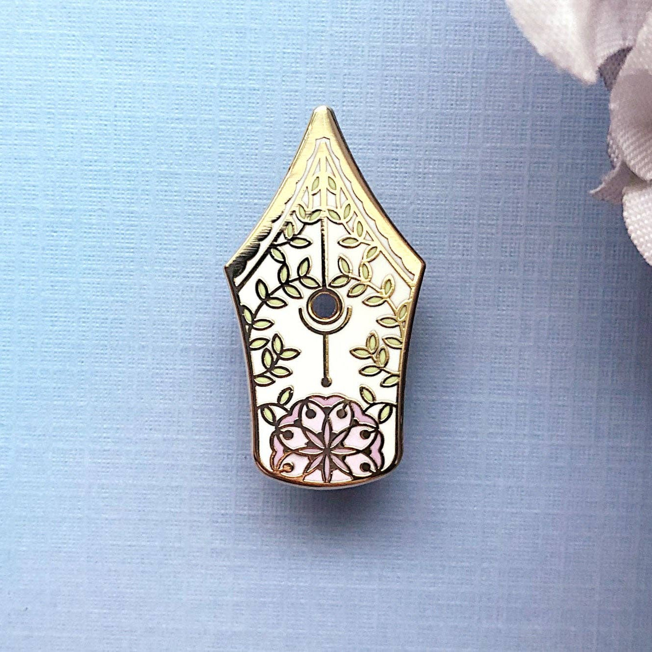 Floral Fountain Pen Enamel Pin