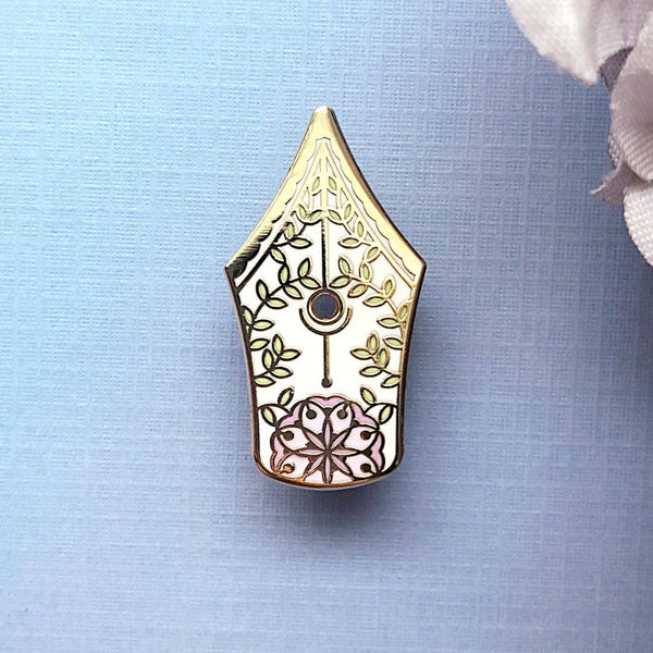 Floral Fountain Pen Enamel Pin