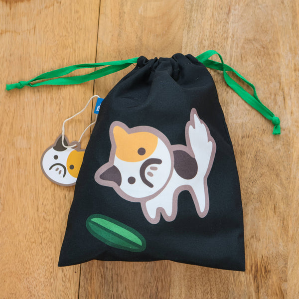 Cucumber Cat Drawstring Pouch Bag