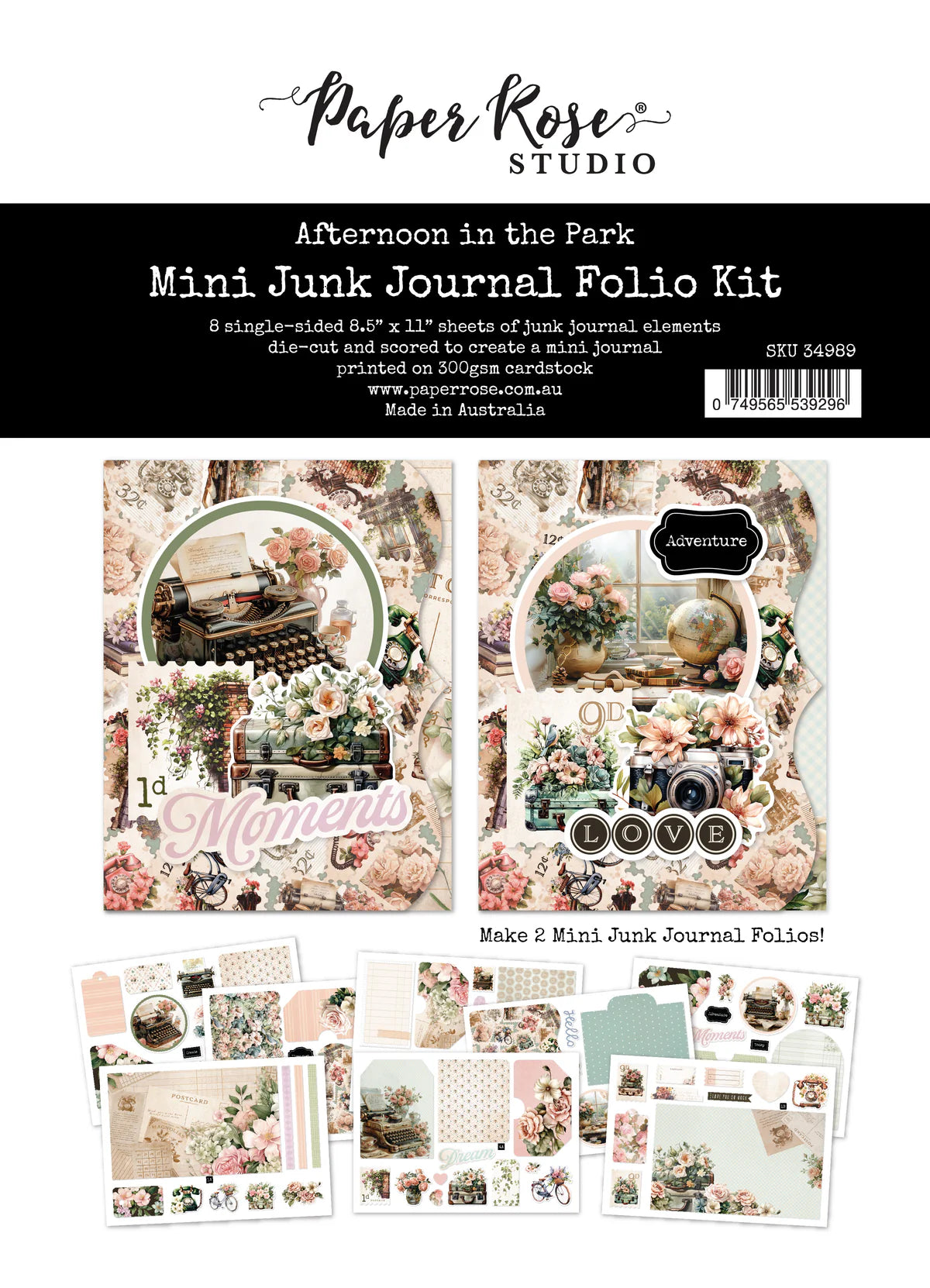 Afternoon in the Park 8.5x11 Mini Junk Journal Folio Kit