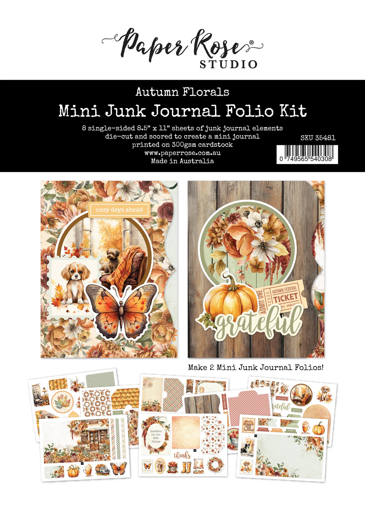 Autumn Florals 8.5x11 Mini Junk Journal Folio Kit