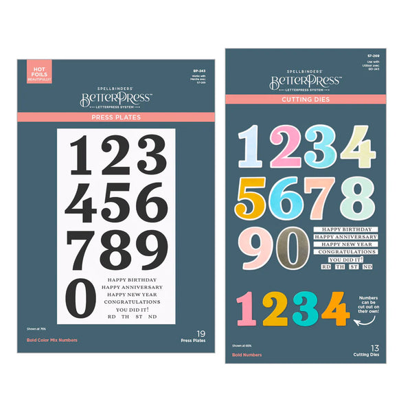 Bold Color Mix Numbers BetterPress Plates + Die Bundle