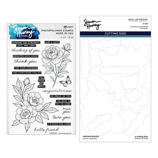 Sketched Peonies Stamp + Die Bundle | Simon Hurley