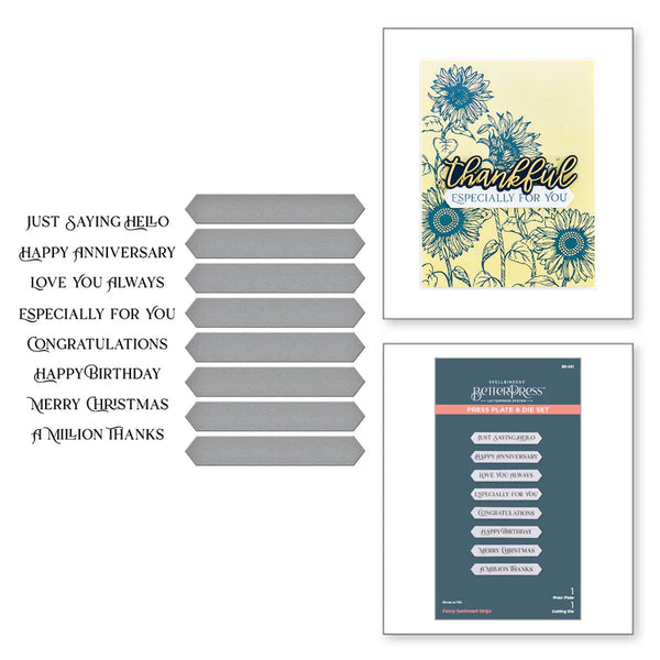 Fancy Sentiment Strips Press Plate + Die Set
