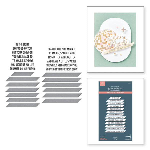 Shine Bright Sentiment Strips Press Plate + Die Set | Carissa Wiley {clearance}