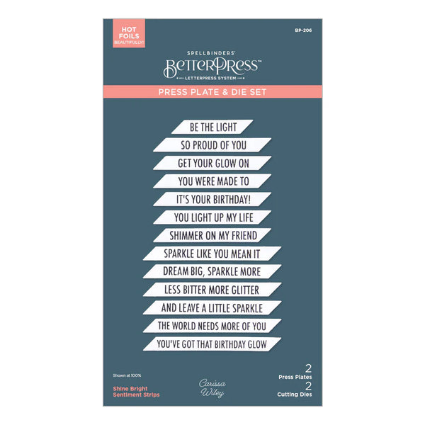 Shine Bright Sentiment Strips Press Plate + Die Set | Carissa Wiley {clearance}