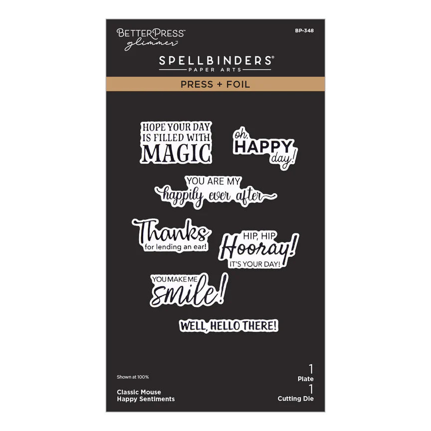Classic Mouse Happy Sentiments Press & Foil Plate + Die Set