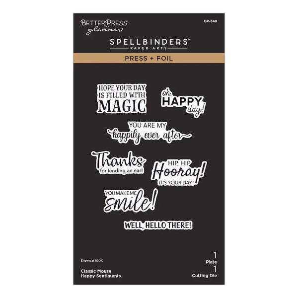 Classic Mouse Happy Sentiments Press & Foil Plate + Die Set