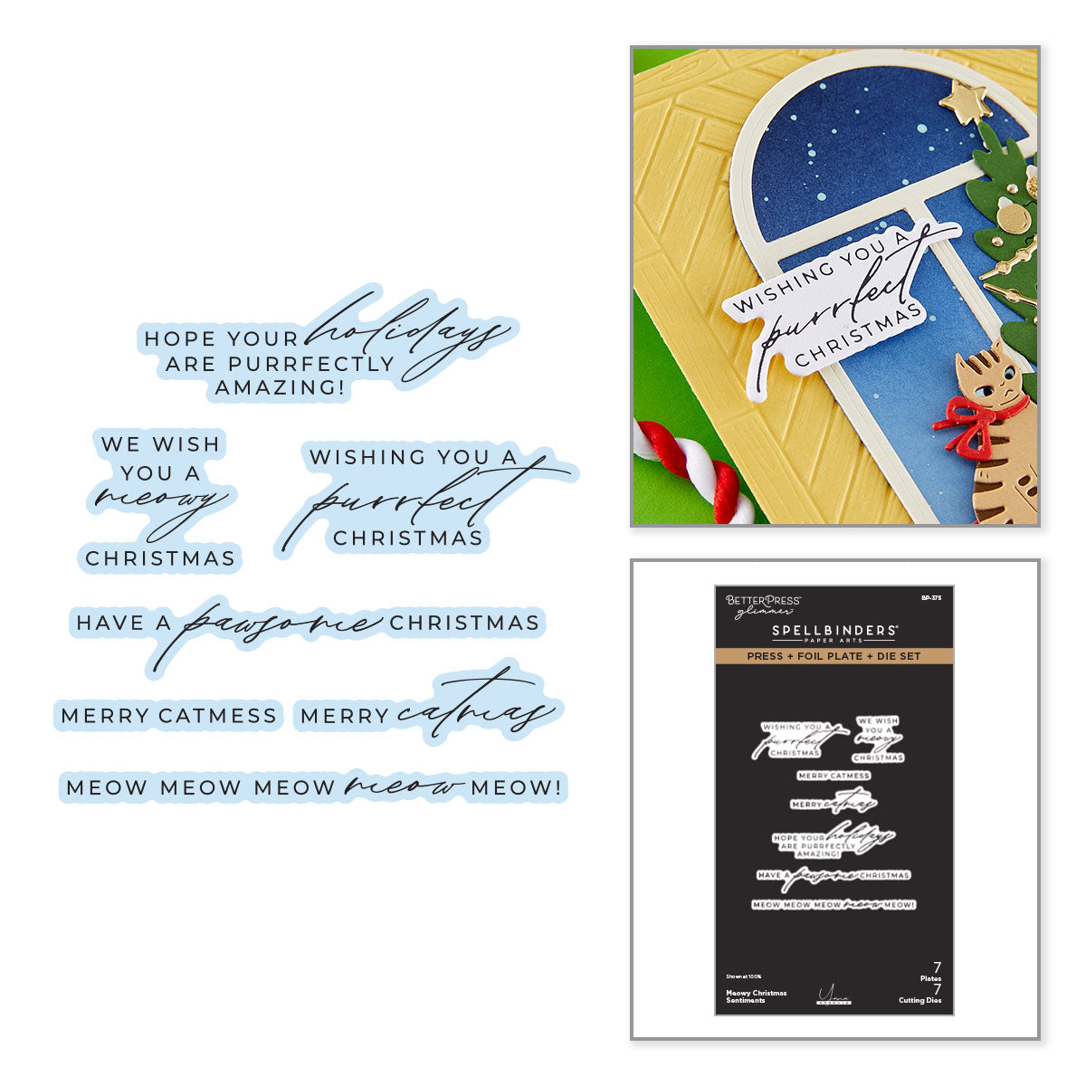 Meowy Christmas Sentiments Press & Foil Plates + Die Set | Yana Smakula {coming soon!}