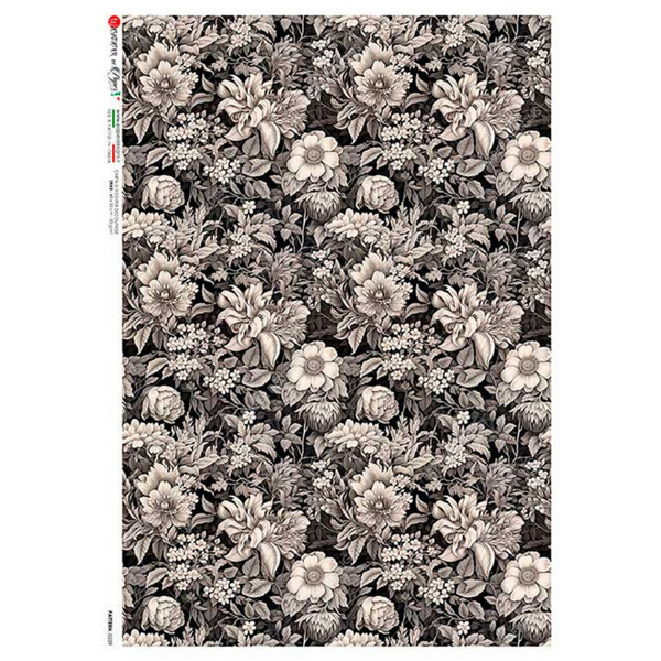Black & White Floral Pattern A4 Rice Paper