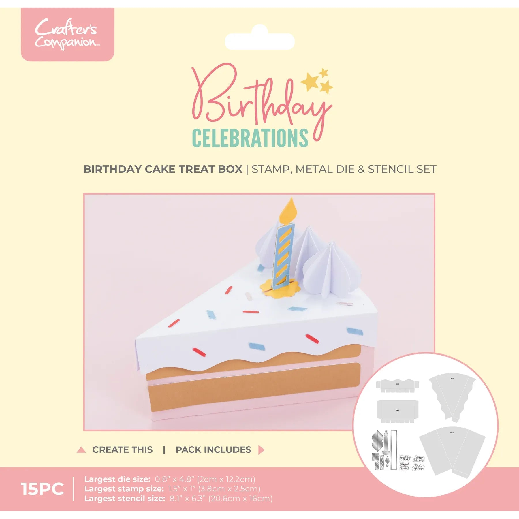 Birthday Cake Treat Box Stamp + Die + Stencil | Birthday Celebrations