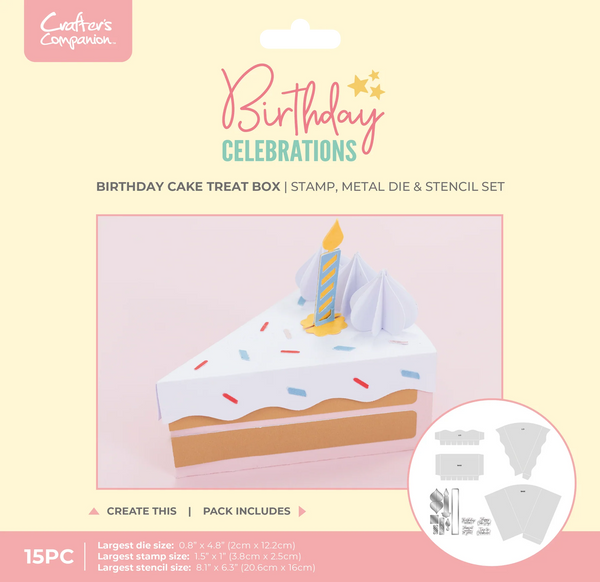 Birthday Cake Treat Box Stamp + Die + Stencil | Birthday Celebrations