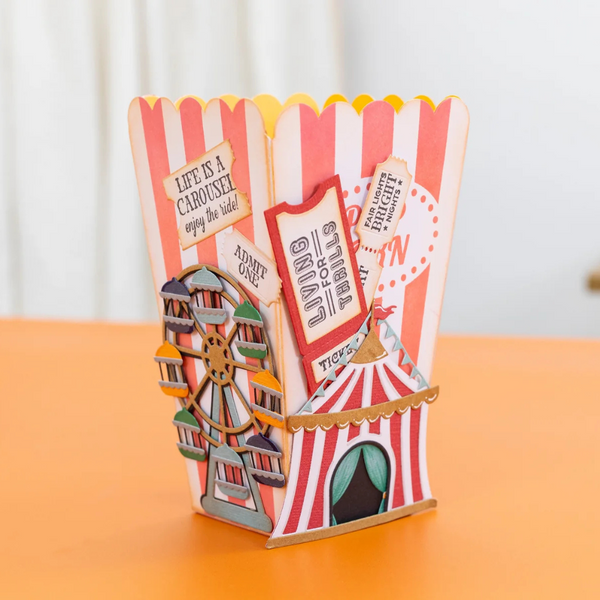 Popcorn Treat Box Stencil + Die Set | Vintage Carnival