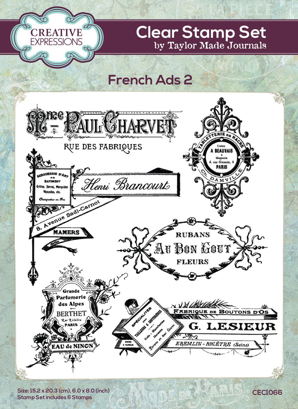 French Ads 2 6 x8 Clear Stamp Set | Taylor Made Journals